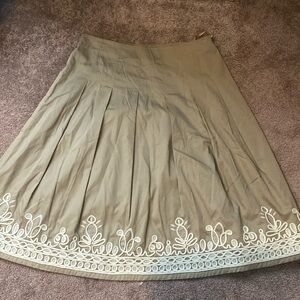 Tan embroidered mid length skirt